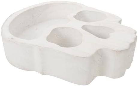 Ciieeo Skull Wood Bowl Candle Holder Halloween Snack Serving Tray Reusable Skeleton Centerpiece