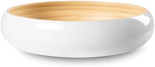LEXA 12 Inch White Bamboo Salad Bowl - 130 Oz Lightweight