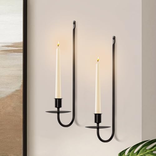 Candle Sconces Set of 2 Taper Pillar Wall Candle Holders Black