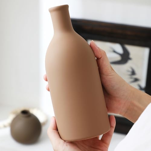 Ceramic Vase Set of 3 Brown Rustic Farmhouse Decor