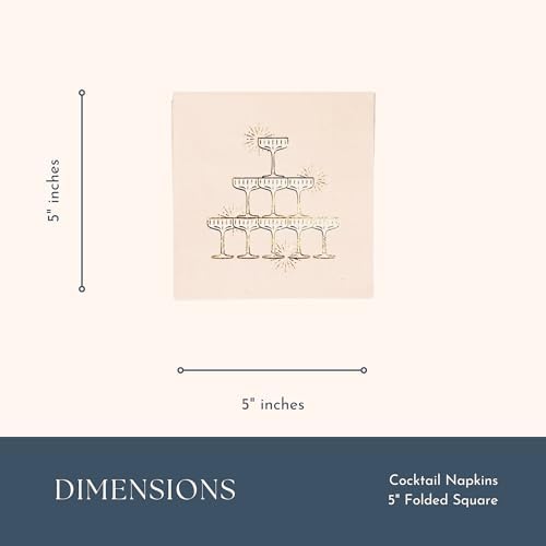 Champagne Tower Cocktail Napkins 5 Inch Folded 20 Pack