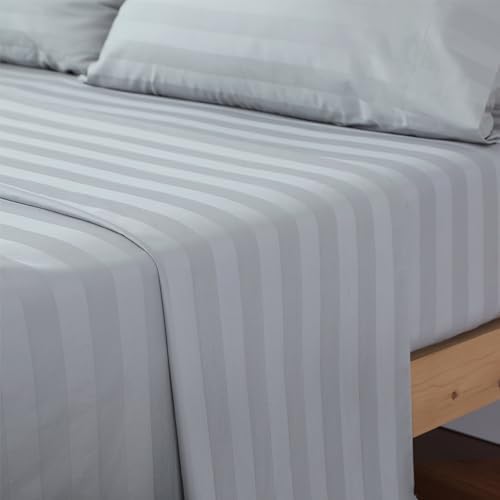 Zaizaihome Cotton Cal King Flat Sheet Only 600 Thread Count Grey Stripe
