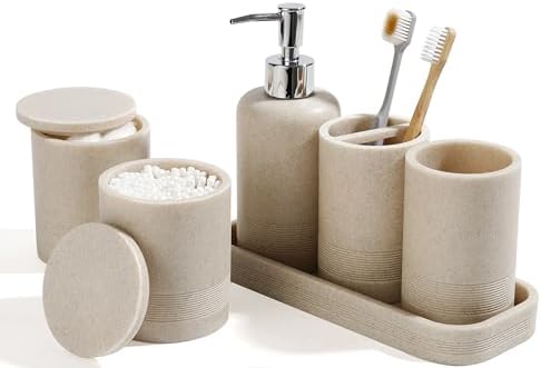 Modern Bathroom Accessory Set 6 Piece Beige