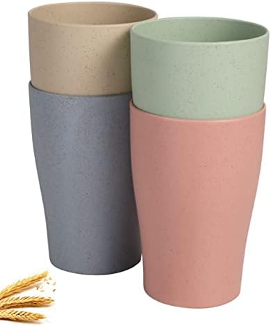CAMBUY Wheat Straw Cup Set 4 Pc 15Oz Reusable and Unbreakable