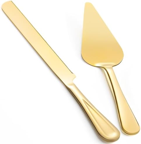 FTAKRY 13-Inch Cake Cutting Set with Gold Finish