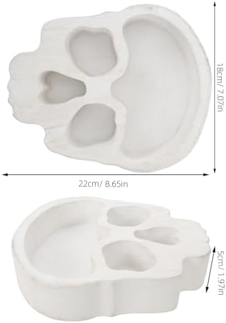 Ciieeo Skull Wood Bowl Candle Holder Halloween Snack Serving Tray Reusable Skeleton Centerpiece