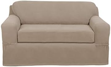 Zenna Home Pixel Ultra Soft Stretch Loveseat Slipcover Sand