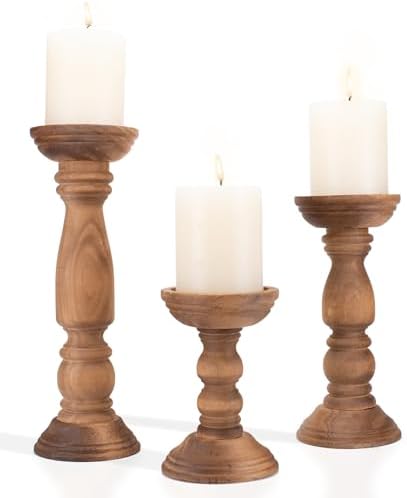 BANOMII Farmhouse Wooden Candle Holder Set of 3