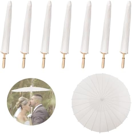 7 Pack White Wedding Umbrellas 33 Inch Elegant Decor