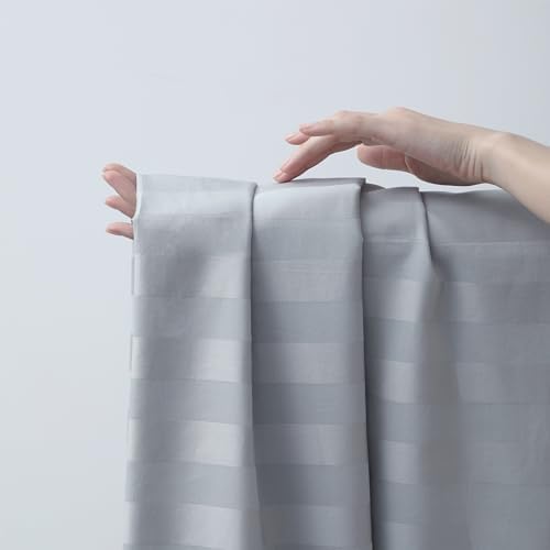 Zaizaihome Cotton Cal King Flat Sheet Only 600 Thread Count Grey Stripe