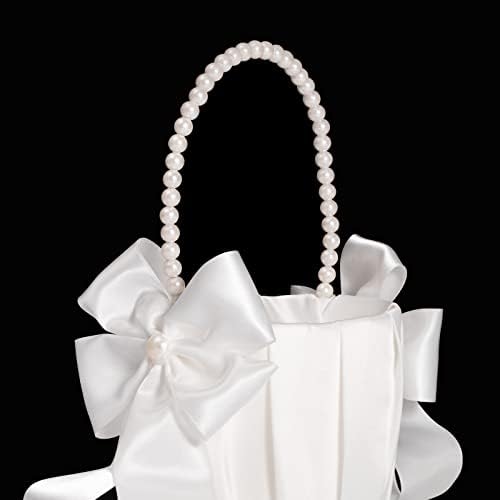 Ivory Flower Girl Baskets With Pearl Handle Set of 2