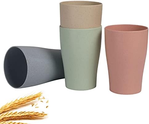 CAMBUY Wheat Straw Cup Set 4 Pc 15Oz Reusable and Unbreakable