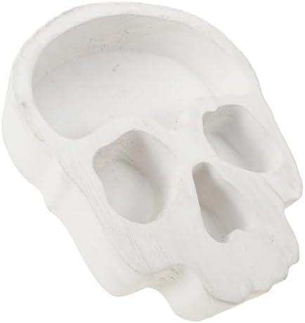 Ciieeo Skull Wood Bowl Candle Holder Halloween Snack Serving Tray Reusable Skeleton Centerpiece