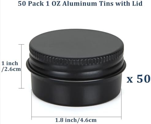Acrux7 50 Pack 1oz Black Aluminum Tins with Lids