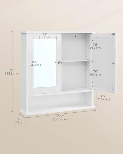 VASAGLE Wall Mounted Bathroom Cabinet with Mirror Doors