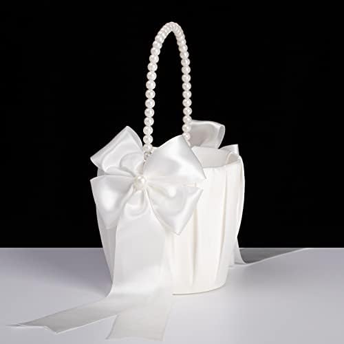 Ivory Flower Girl Baskets With Pearl Handle Set of 2