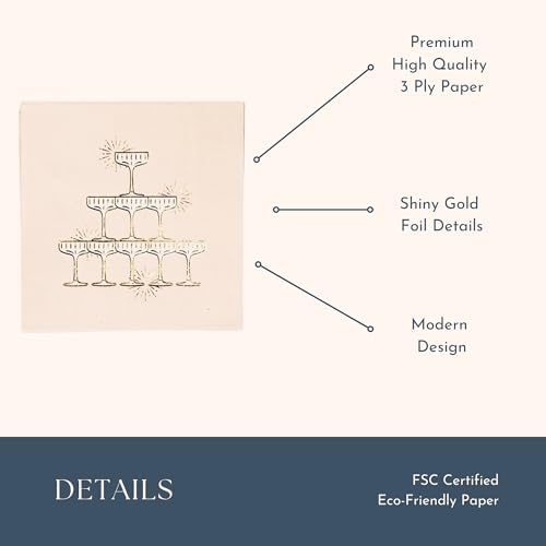 Champagne Tower Cocktail Napkins 5 Inch Folded 20 Pack
