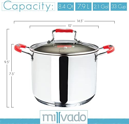 Millvado 84 Qt Stainless Steel Stockpot with Glass Lid and Steam Hole
