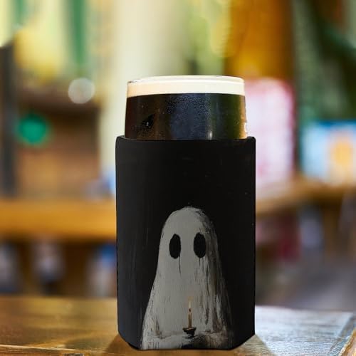 Beer Can Cooler Sleeve Ghost Candle Halloween Insulated Holder