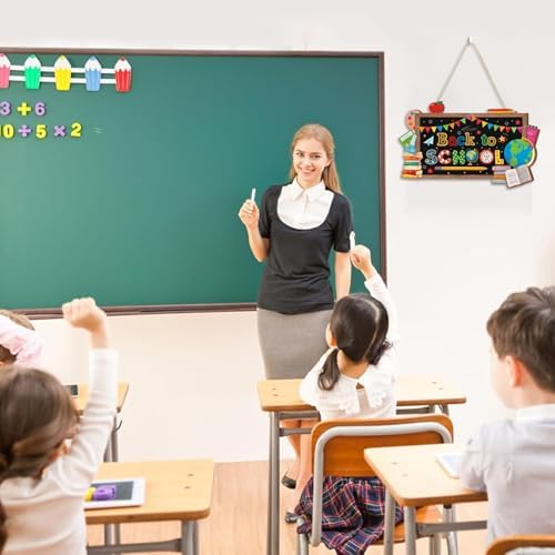 Aryroi Back to School Wood Sign with Books and Apple