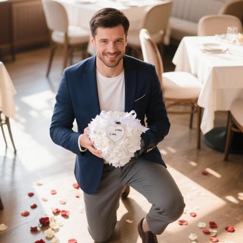 HONEYGIFTS Heart-Shaped Ring Pillow for Wedding
