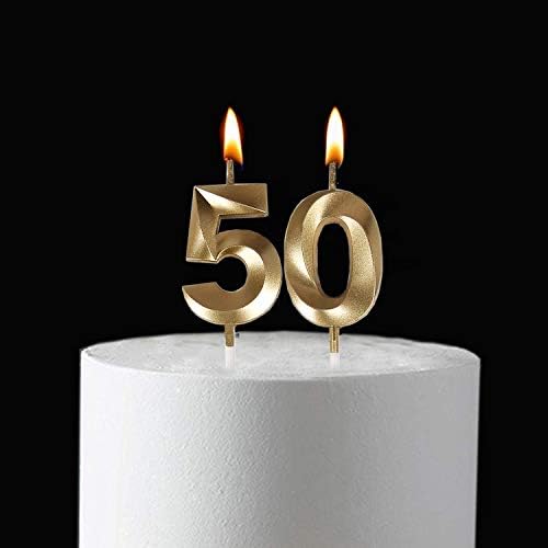 50th Birthday Gold Candles Cake Topper Decorations