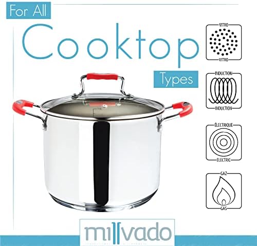 Millvado 84 Qt Stainless Steel Stockpot with Glass Lid and Steam Hole