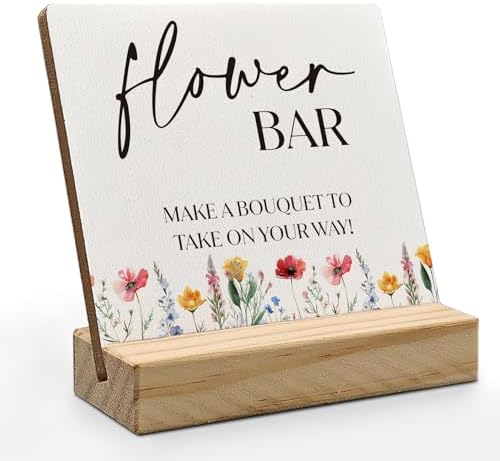 ANIANG Flower Bar Sign 4x4 Inch Wooden Plaque