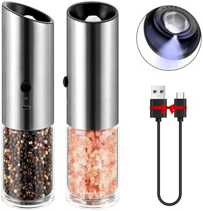 Vzaahu Gravity Electric Pepper and Salt Grinder Set of 2 - Rechargeable and Adjustable