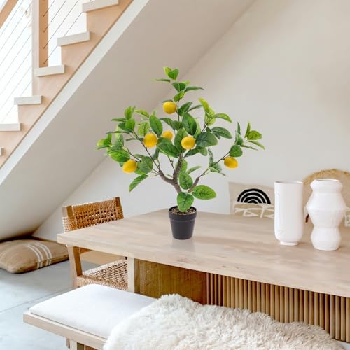 21 Inch Artificial Lemon Tree Potted Plant with Black Pot