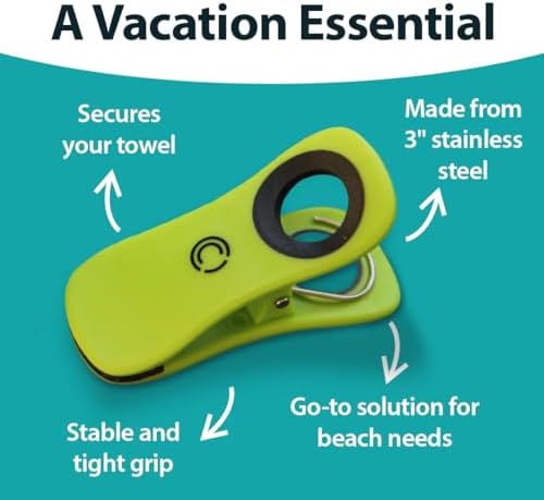 CoreClips Towel Clips for Beach Chairs - Heavy Duty with 25 Clamp