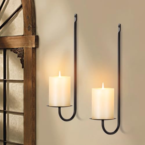 Candle Sconces Set of 2 Taper Pillar Wall Candle Holders Black