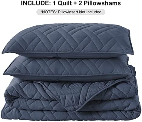 HORIMOTE HOME Queen Size Navy Blue Diamond Quilt Set