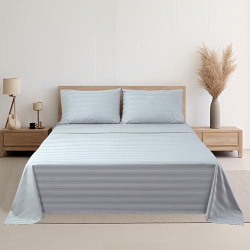 Zaizaihome Cotton Cal King Flat Sheet Only 600 Thread Count Grey Stripe