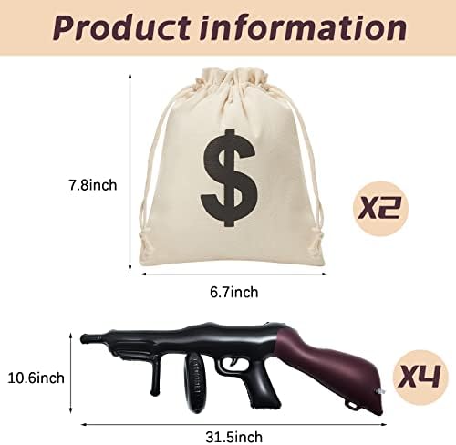 Zhanmai 6 Pcs Inflatable Gun Props Money Bag Set