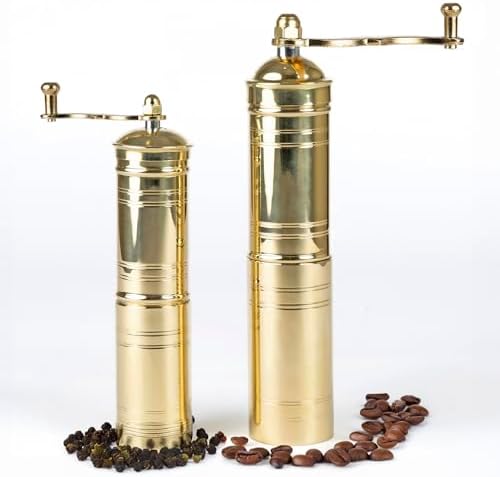 Set of Two Brass Manual Coffee Grinders with Handle