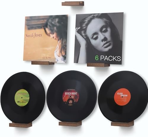 Wood Vinyl Record Shelf Wall Mount 6 Light Walnut