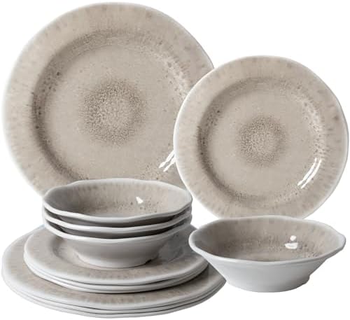 ZAROCRUS 12 Piece Melamine Dinnerware Set for 4