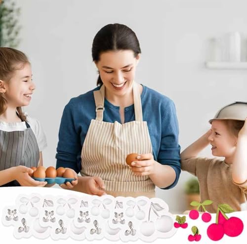 4PCS White Silicone Cherry Mold Set for Fondant Decorations