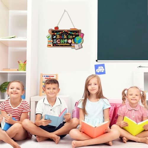 Aryroi Back to School Wood Sign with Books and Apple