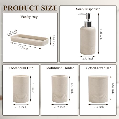 Modern Bathroom Accessory Set 6 Piece Beige