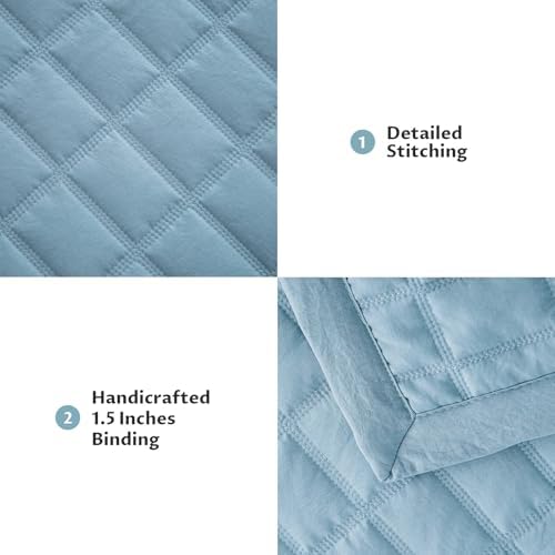 KASENTEX Quilt Set with Shams Ultra Soft Lightweight Stone-Washed Detailed Stitching
