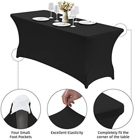 CWK 6FT Waterproof Stretch Spandex Table Cover Black