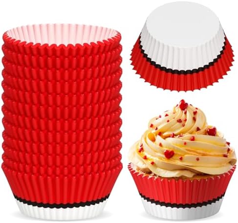 300 Pcs Red White Baking Cupcake Liners for Parties