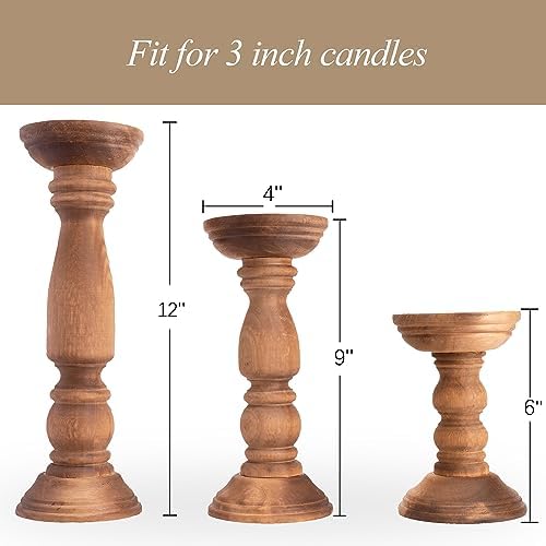 BANOMII Farmhouse Wooden Candle Holder Set of 3