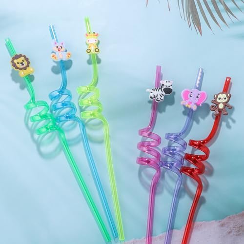 24Pcs Jungle Animal Party Straws for Kids and Adults