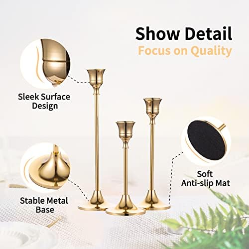 NUPTIO Brass Gold Candlestick Holder Set of 3