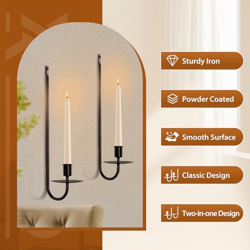 Candle Sconces Set of 2 Taper Pillar Wall Candle Holders Black
