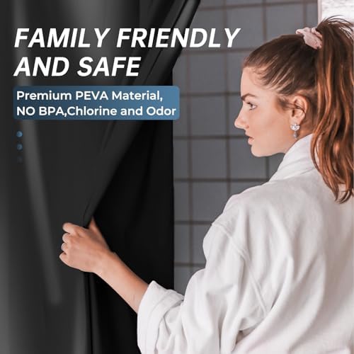 AmazerBath Heavy Duty Black Shower Curtain Liner 72x72 Inches