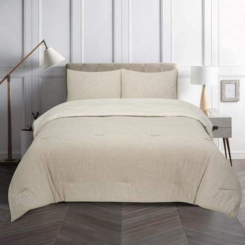ROYALE LINENS Natural Duvet Cover Full Queen 3 Piece Set